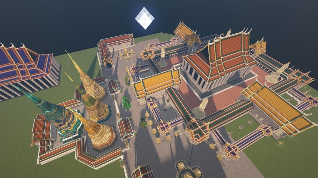 ภาพงานสร้างวัดไทยใน Minecraft ที่บทความปี 2566 ระบุเครดิต BananaBoy ภาพที่ 4