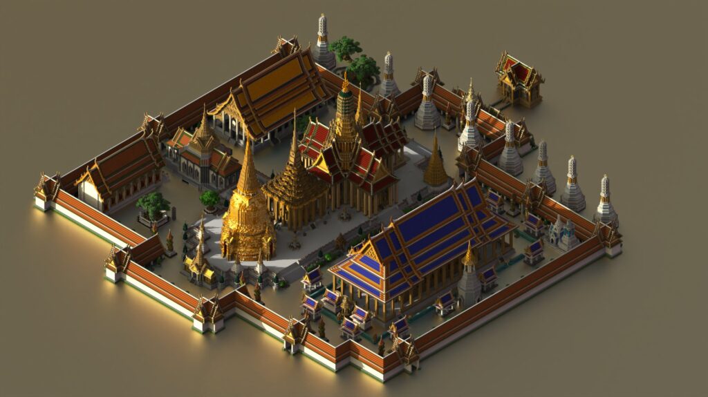 ภาพงานสร้างวัดไทยใน Minecraft ที่บทความปี 2566 ระบุเครดิต BananaBoy ภาพที่ 8
