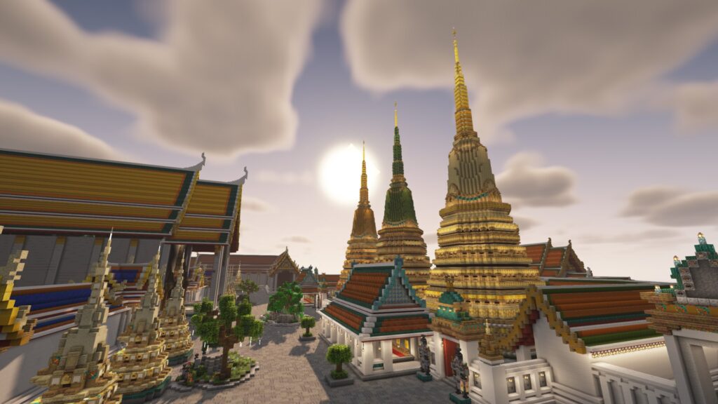 ภาพงานสร้างวัดไทยใน Minecraft ที่บทความปี 2566 ระบุเครดิต BananaBoy ภาพที่ 5