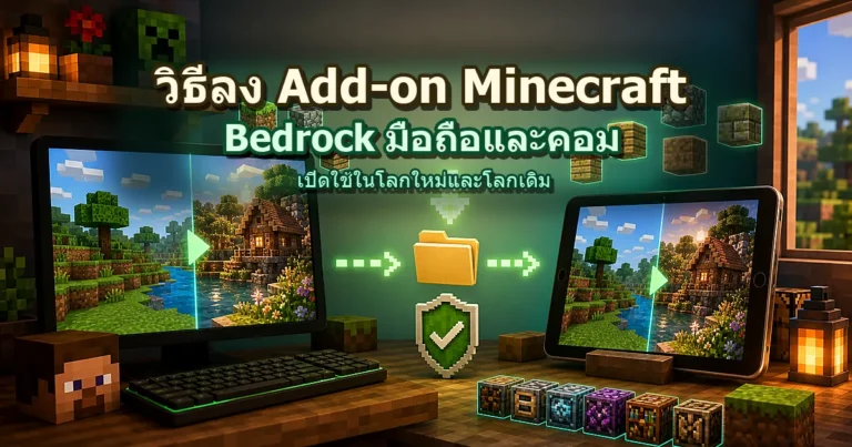 ปกวิธีลง Add-on Minecraft Bedrock มือถือและคอม