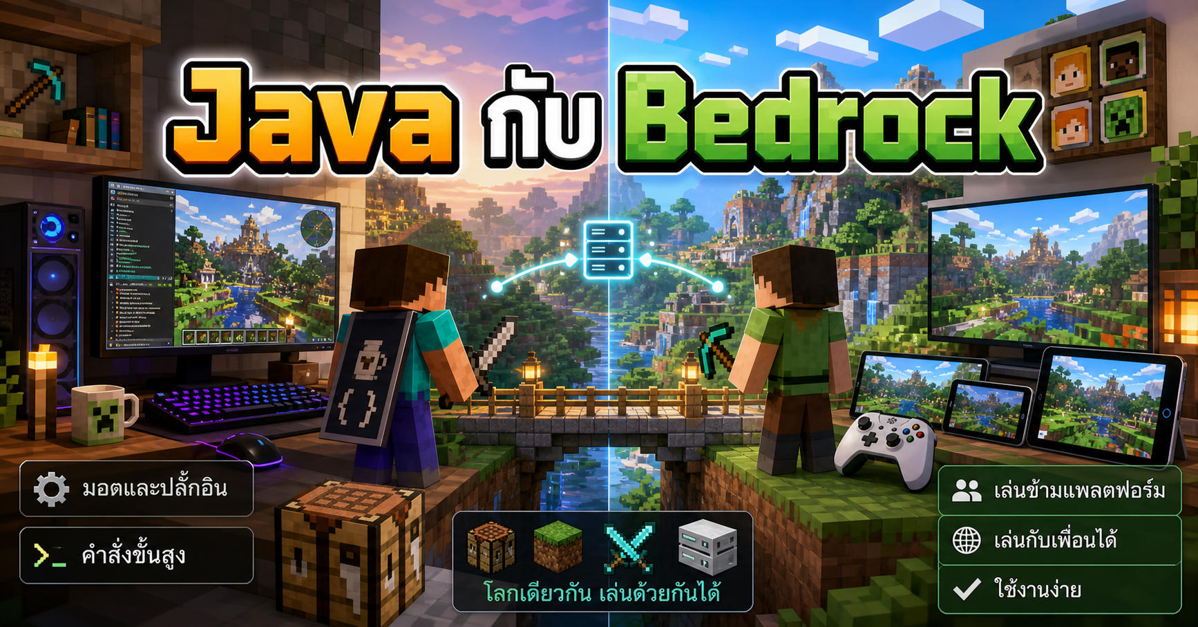 ภาพเปรียบเทียบ Minecraft Java กับ Bedrock