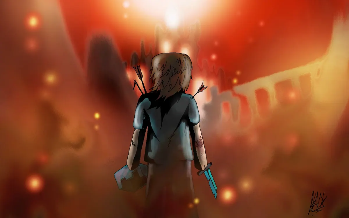 Steve At Old anor londo ภาพพื้นหลัง Minecraft แนวนอน