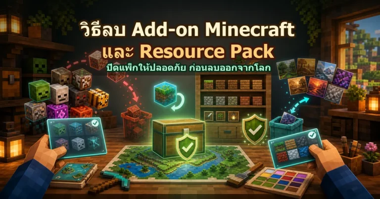 ปกวิธีลบ Add-on Minecraft และ Resource Pack