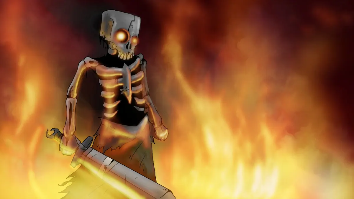 Wallpaper Minecraft : Witcher Skeleton On Fier ภาพพื้นหลัง Minecraft แนวนอน