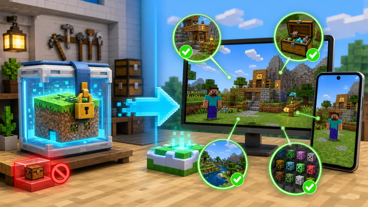 การกู้สำเนาโลก Minecraft Bedrock แล้วตรวจฐาน หีบ พื้นที่สำรวจ และเนื้อหา Add-On ก่อนใช้จริง